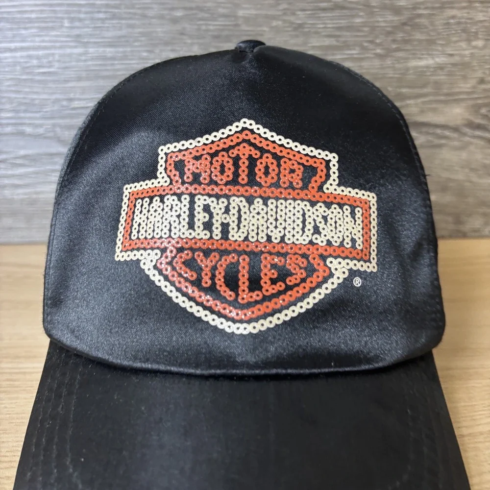 Harley-Davidson Hat Strap Back Girls Black Nylon Sequin Motorcycle Biker